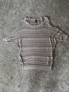EXPRESS Taupe Striped Open-Knit Dolman Top